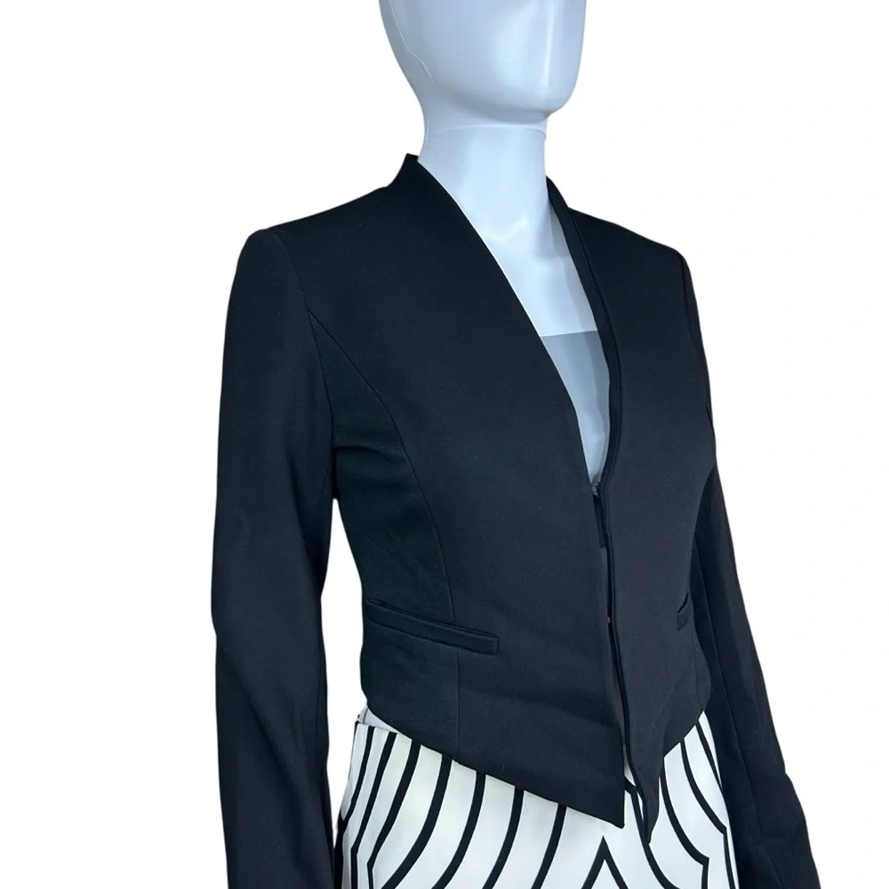 Alice + Olivia Black Cropped Blazer XS Modern Minimalist Art Deco Event Jacket - Picture 4 of 14